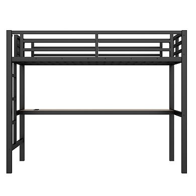 Aoolive Metal Twin Size Loft Bed with Power Outlet and LED Lighted, Space-Saving, Noise Reduced