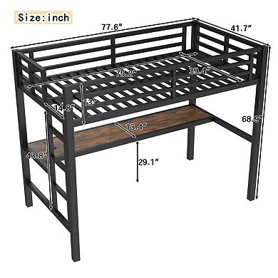 Aoolive Metal Twin Size Loft Bed with Power Outlet and LED Lighted, Space-Saving, Noise Reduced