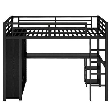 Aoolive Twin XL Size Loft Bed with Built-in Wardrobe, Metal Loft Bed with Desk and Storage Shelves