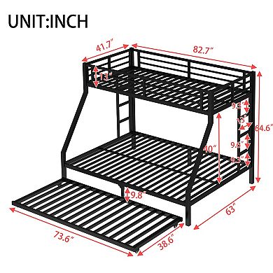 Aoolive Twin XL Over Queen Metal Bunk Bed with Twin Size Trundle