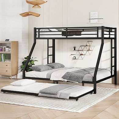 Aoolive Twin XL Over Queen Metal Bunk Bed with Twin Size Trundle