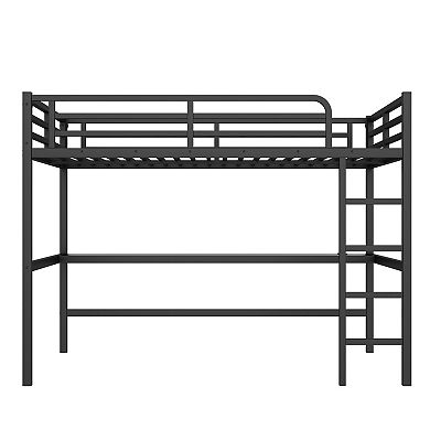 Aoolive Metal Queen Size Loft Bed with Power Outlet and LED Lighted, Space-Saving, Noise Reduced