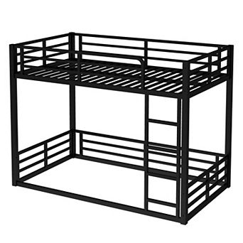 Aoolive Metal Bunk Bed, Twin XL over Twin XL Floor Bunk Bed Frame, Noise-reduced Design