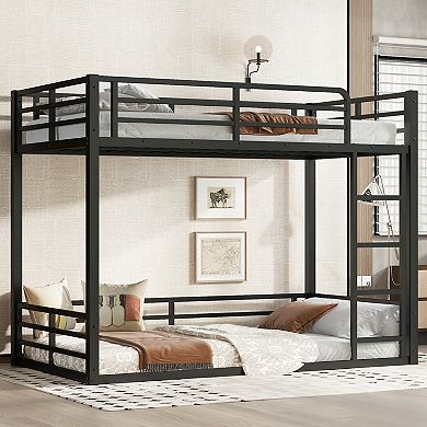 Aoolive Metal Bunk Bed, Twin XL over Twin XL Floor Bunk Bed Frame, Noise-reduced Design