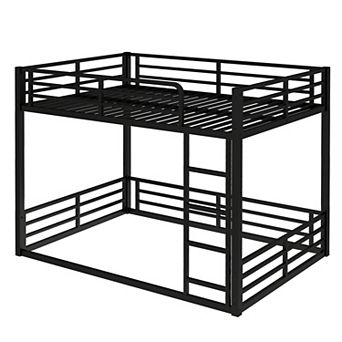 Aoolive Metal Bunk Bed, Full XL over Full XL Floor Bunk Bed Frame, Noise-reduced Design