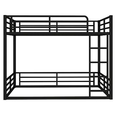 Aoolive Metal Bunk Bed, Full XL over Full XL Floor Bunk Bed Frame, Noise-reduced Design