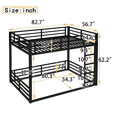 Aoolive Metal Bunk Bed, Full XL over Full XL Floor Bunk Bed Frame, Noise-reduced Design
