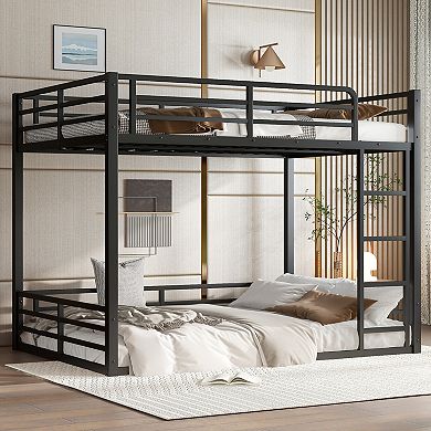 Aoolive Metal Bunk Bed, Full XL over Full XL Floor Bunk Bed Frame, Noise-reduced Design