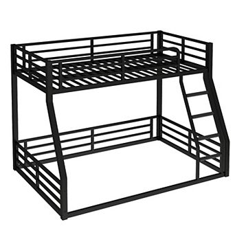 Aoolive Metal Bunk Bed, Twin over Full Floor Bunk Bed Frame, Noise-reduced Design