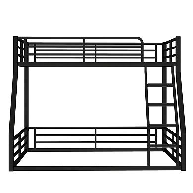 Aoolive Metal Bunk Bed, Twin over Full Floor Bunk Bed Frame, Noise-reduced Design