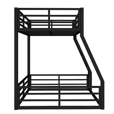 Aoolive Metal Bunk Bed, Twin over Full Floor Bunk Bed Frame, Noise-reduced Design