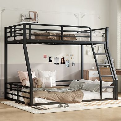 Aoolive Metal Bunk Bed, Twin over Full Floor Bunk Bed Frame, Noise-reduced Design