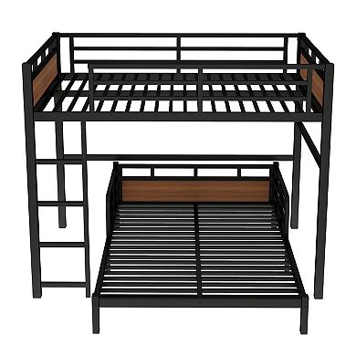 Aoolive Full XL over Full XL Metal Bunk Bed,Separable Platform Beds,with raised security fence