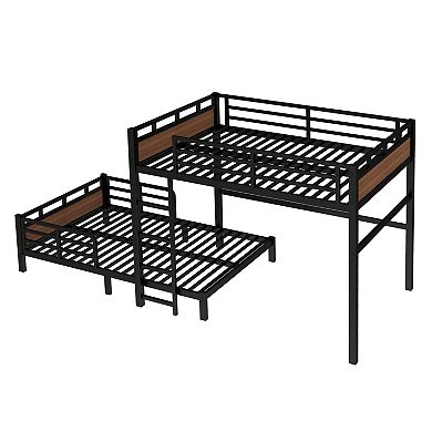Aoolive Full XL over Full XL Metal Bunk Bed,Separable Platform Beds,with raised security fence