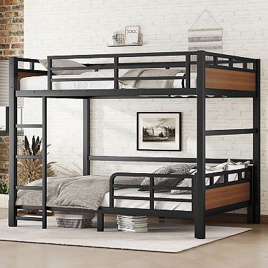 Aoolive Full XL over Full XL Metal Bunk Bed,Separable Platform Beds,with raised security fence