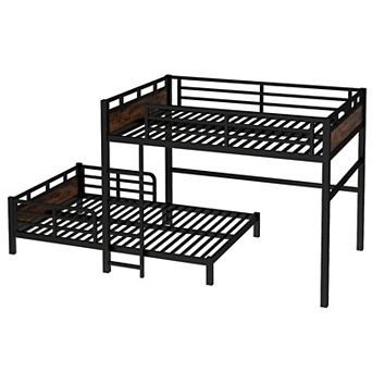 Aoolive Full XL over Full XL Metal Bunk Bed,Separable Platform Beds,with raised security fence