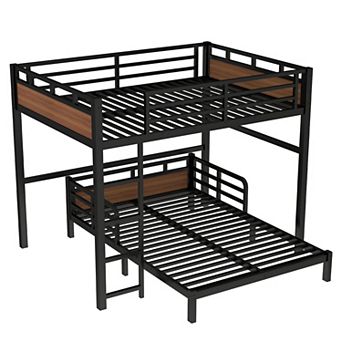 Aoolive Full XL over Full XL Metal Bunk Bed,Separable Platform Beds,with raised security fence