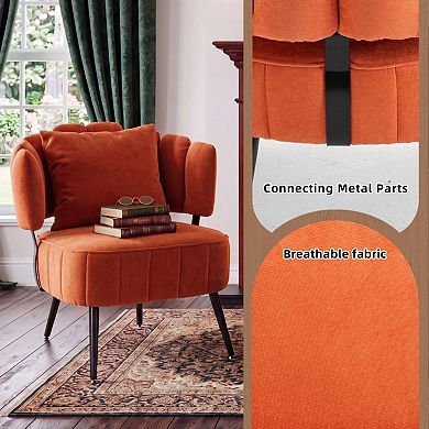 Chenille Barrel Accent Chair, Pocket Coil Support, 300lbs Weight Capacity, for Living Room Bedroom