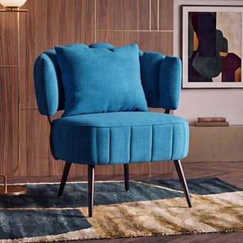 Chenille Barrel Accent Chair, Pocket Coil Support, 300lbs Weight Capacity, for Living Room Bedroom