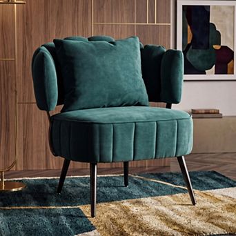 Chenille Barrel Accent Chair, Pocket Coil Support, 300lbs Weight Capacity, for Living Room Bedroom