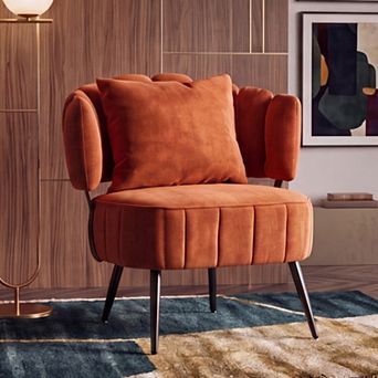 Chenille Barrel Accent Chair, Pocket Coil Support, 300lbs Weight Capacity, for Living Room Bedroom