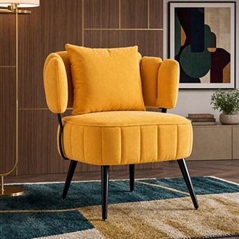 Chenille Barrel Accent Chair, Pocket Coil Support, 300lbs Weight Capacity, for Living Room Bedroom