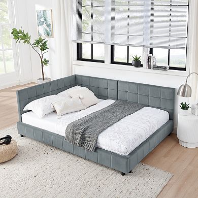 Full-size bed frame with a backrest and armrests