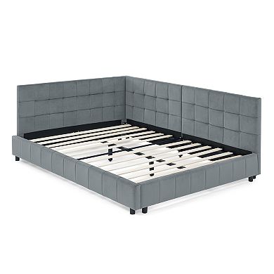 Full-size bed frame with a backrest and armrests