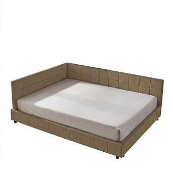 Full-size bed frame with a backrest and armrests