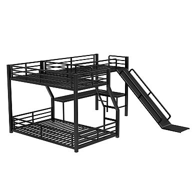 Aoolive L-Shaped Twin over Full Bunk Bed with Twin Size Loft Bed,Metal Triple Bunk Bed with Slide