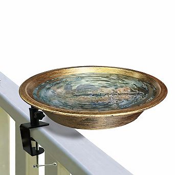 Deck Mounted Metal Bird Bath 1 pc Detachable Bowl with Clamp for Garden Patio 11.4 Inch Bronze