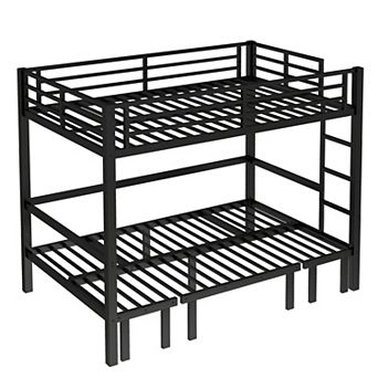 Aoolive Full over Full size pull-out Metal Bunk Bed,lower bunk can be pulled out in 3 sections
