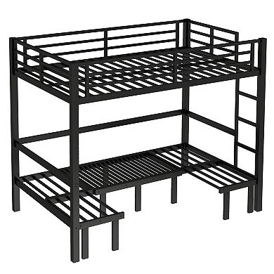 Aoolive Full over Full size pull-out Metal Bunk Bed,lower bunk can be pulled out in 3 sections