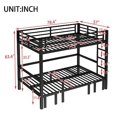 Aoolive Full over Full size pull-out Metal Bunk Bed,lower bunk can be pulled out in 3 sections