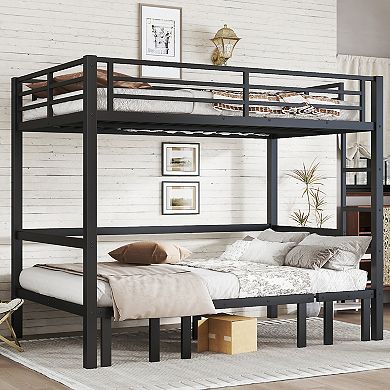 Aoolive Full over Full size pull-out Metal Bunk Bed,lower bunk can be pulled out in 3 sections