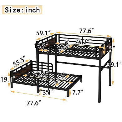 Aoolive Full over Full Metal Bunk Bed/Loft Bed,Separable Platform Beds,with raised security fence