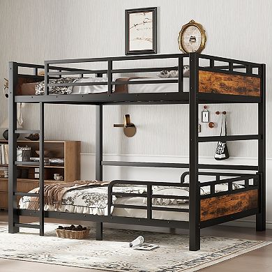Aoolive Full over Full Metal Bunk Bed/Loft Bed,Separable Platform Beds,with raised security fence