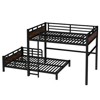Aoolive Full over Full Metal Bunk Bed/Loft Bed,Separable Platform Beds,with raised security fence