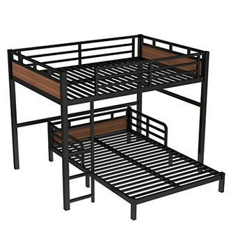 Aoolive Full over Full Metal Bunk Bed/Loft Bed,Separable Platform Beds,with raised security fence