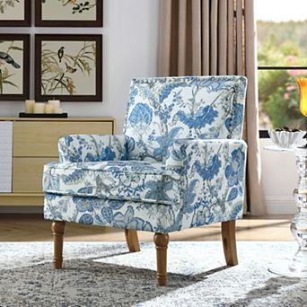 Farmhouse Floral Accent Chair with Nailhead Trim & Solid Wood Legs, for Living Room Bedroom