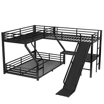 Aoolive L-Shaped Twin XL over Queen Bunk Bed with Twin Size Loft Bed,Triple Bunk Bed with Slide