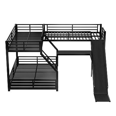 Aoolive L-Shaped Twin XL over Queen Bunk Bed with Twin Size Loft Bed,Triple Bunk Bed with Slide
