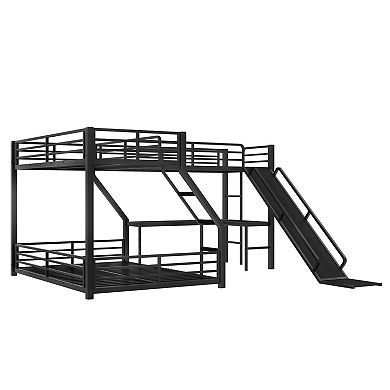 Aoolive L-Shaped Twin XL over Queen Bunk Bed with Twin Size Loft Bed,Triple Bunk Bed with Slide
