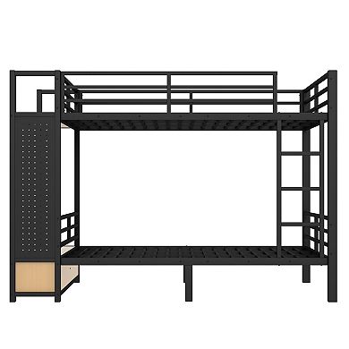 Aoolive Full over Full size Metal Bunk Bed for Teens with Storage Shelves,Drawers and Pegboard