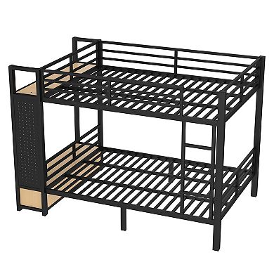 Aoolive Full over Full size Metal Bunk Bed for Teens with Storage Shelves,Drawers and Pegboard