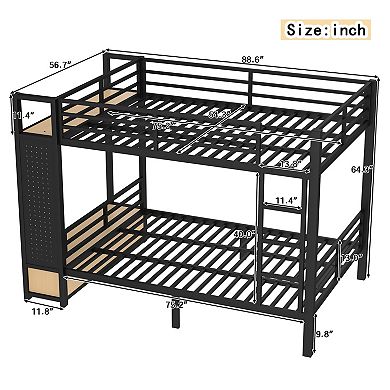 Aoolive Full over Full size Metal Bunk Bed for Teens with Storage Shelves,Drawers and Pegboard