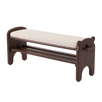 Solid wood shoe stool, double-layer wooden chair, with faux leather seat cushion
