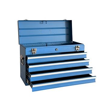 Heavy-duty metal toolbox, 21 in portable storage box, with 4 drawers
