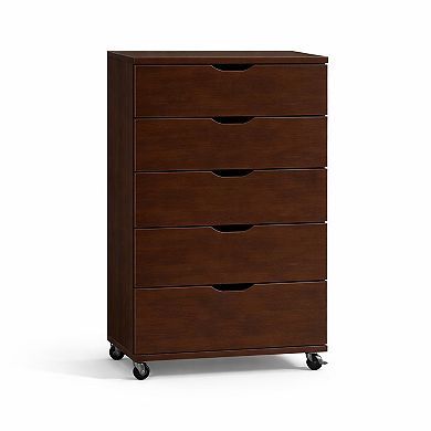 A five-drawer upright cabinet with wheels, a modern style storage cabinet