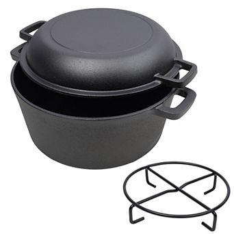 2 in 1 Pre-Seasoned Cast Iron Dutch Oven With Dual Handles and 5-qt